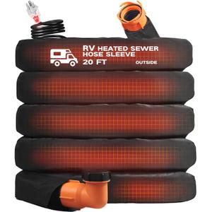 Heated 20FT RV Sewer Hose with Heated Sleeve, Anti Freezing at -20F RV Waste Sewer Black Hose with Protective Cover (20FT Hose with Cover)