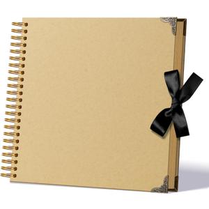 Scrapbook Photo Album 12"x12" 50-Sheet 100 Pages Kraft Paper Ribbon Closure