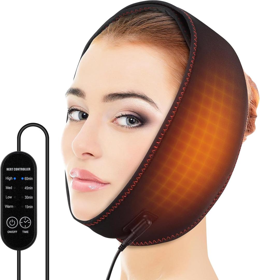 Face Heating Pad for Jaw, Face & Chin  4 Heat Levels, 4 Timer Settings, Plug-in Heated Wrap with Adjustable Strap for Facial Comfort, Jaw Relaxation & Daily Warm