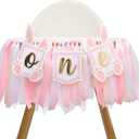 Pink Bunny One High Chair Banner - Some Bunny Is One Banner, Easter Bunny 1st Birthday Highchair Banner, Bunny Princess 1st Birthday Decorations, Pink Ribbon High Chair Garland (Bunny Banner One)