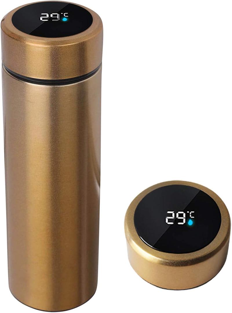 Water Bottle with LED Temperature Display,Double Walled Vacuum Insulated Water Bottle,Stainless Steel Sports AutomotiveTravel Mug,BPA-free Leak Proof Keep Cold and Keep Warm 12H (Gold)