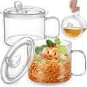 Eorbow 2 Pack 45 FL OZ Glass Ramen Bowls, Microwavable Soup Bowl with Handle, Leak-proof French Onion Soup Mugs with Lid, Large Soup Crocks for Noodles, Cereals, Oatmeal