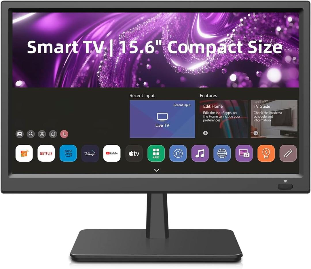 Feihe 15.6 Inch Small Smart TV HD 1080P LED, Flat Screen Smart Television with ATSC Tuner/HDMI/USB/AV for Kitchen, RV, Camper, Home & Bedroom or On-The-Go Entertainment, Similar to a Large Laptop Screen