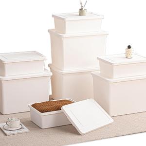 10gal+3gal Large capacity White multifunction storage bin with lid, Set of 8 Stackable Plastic Boxes with Handles, OfficeGarageHome, for Organizing Snacks, Crafts, Legos, Tools,books 4XXXL+4L