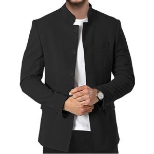 Men's Chinese Tunic Suits Stand Collar Jacket Slim Fit 2 Piece Suits Traditional Uniform Blazer Pant Set (3X-Large, Black)