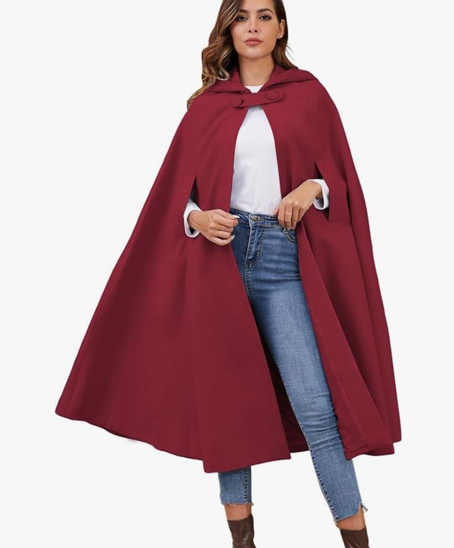 Gihuo Cape Poncho Women's Hooded Maxi Cloak Coat Winter Warm Long Cloak Cosplay Costumes Outerwear