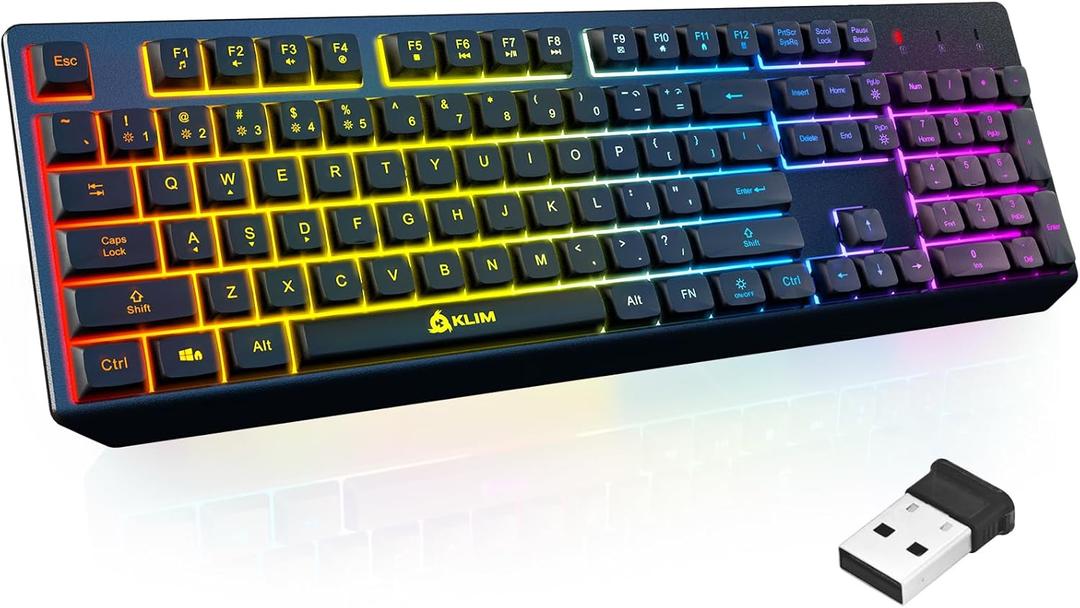 KLIM Chroma Wireless Keyboard  RGB Backlit Gaming, Rechargeable Battery, PC Keyboard, Durable & Water-Resistant, Compatible with PS4, PS5 & Mac - Black