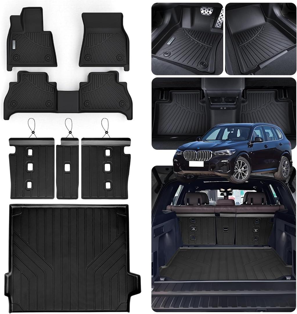 Floor Mats & Trunk Mat for 2019-2024 2025 BMW X5 40i/50i/M50i/M60i/M/M Competition,TPE All Weather Protection 2 Rows Full Set Car Mats