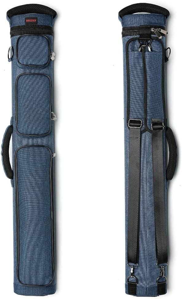 2x4 Pool Cue Case - Hard Shell Billiard Cue Holder with Nylon Exterior,Waterproof Dustproof, Adjustable Shoulder Strap & 3 Accessory Pockets,Fits 2 Butts & 4 Shafts, 32.6''*4.9''*2.36''