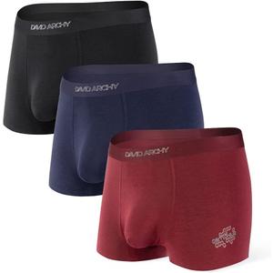 DAVID ARCHY Men's Trunks Underwear Cotton Modal Soft Breathable No Ride Up Pouch Underwear 3,4 or 6 Pack (Black/Navy Blue/Wine Red-3 Pack-d)