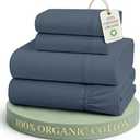 LANE LINEN Full Size Bed Sheet Set 100% Organic Cotton 4pc - Estate Blue | Pure Long-Staple Organic Cotton Full Sheet Set - Easy-Care Machine Washable, Breathable For Year-Round Sleep