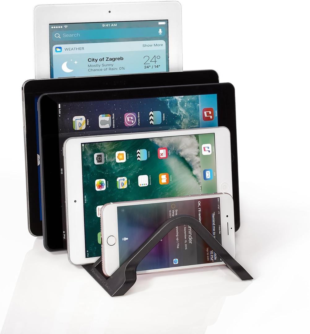 Prosumer's Choice Universal Charging Rack Organizer - Multi Device Stand Holds 5 Tablets or Smartphones - Desktop Tablet Holder and Storage Station - Compact Tech Organizer Dock for Home or Office (Black)