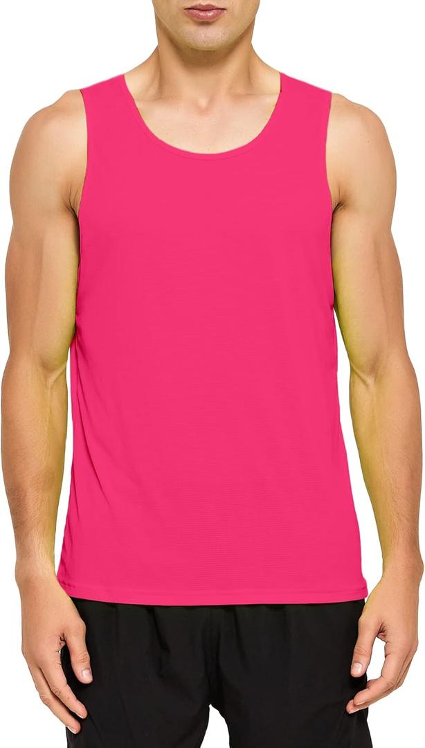 DEMOZU Men's Neon Running Tank Top Workout Gym Athletic Swim Marathon Tank Top (Large)