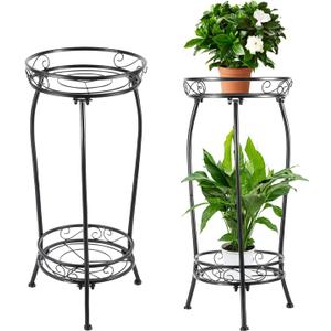 Plant Stand Indoor OutdoorTall Black Metal Rustproof Stable Plant Stands2 Tier 27.1 inch (2PS-Iron)