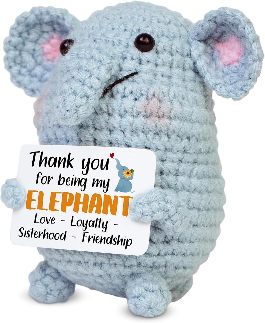 2 x OASSIE Best Friend Birthday Gifts for Women - Positive Crochet Elephant | Friendship Gifts, Presents for Bestie, Handmade, Soft and Comforting, Emotional Support, Squeezable, Ready to Gift
