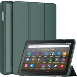 DJ&RPPQ Trifold PU Leather Smart Dual Angle Stand Protective Case with Auto Wake/Sleep,Dark Green