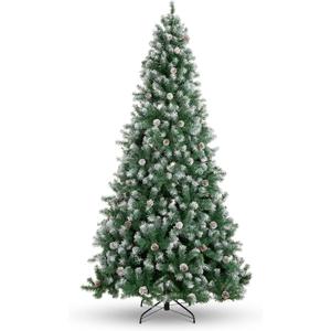 Best Choice Products 6ft Pre-Decorated Holiday Christmas Tree for Home, Office, Party Decoration w/ 1,000 PVC Branch Tips, Partially Flocked Design, Pine Cones, Metal Hinges & Base