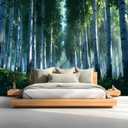 ASJ Peel and Stick Wallpaper Forest Mural, Birch Tree Fern Green Self-adhesive peel & stick fabric mural; water-resistant; 5 sizes options; for bedroom, living room, nursery, 177" x 102"