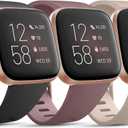 PACK 3 Soft Silicone Bands Compatible with Fitbit Versa 2 / Versa Lite - Adjustable Sport Bands for Women & Men - Small/Large (Black+Smoke Violet+Milk Tea, Large)