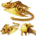 3D Printed Dragon with Wings, Fidget Dragon Toys, 3D Printed Animals, Flexible Articulated Winged Crystal Dragon Model,Home Office Decor Desktop Pet(Silk Gold)