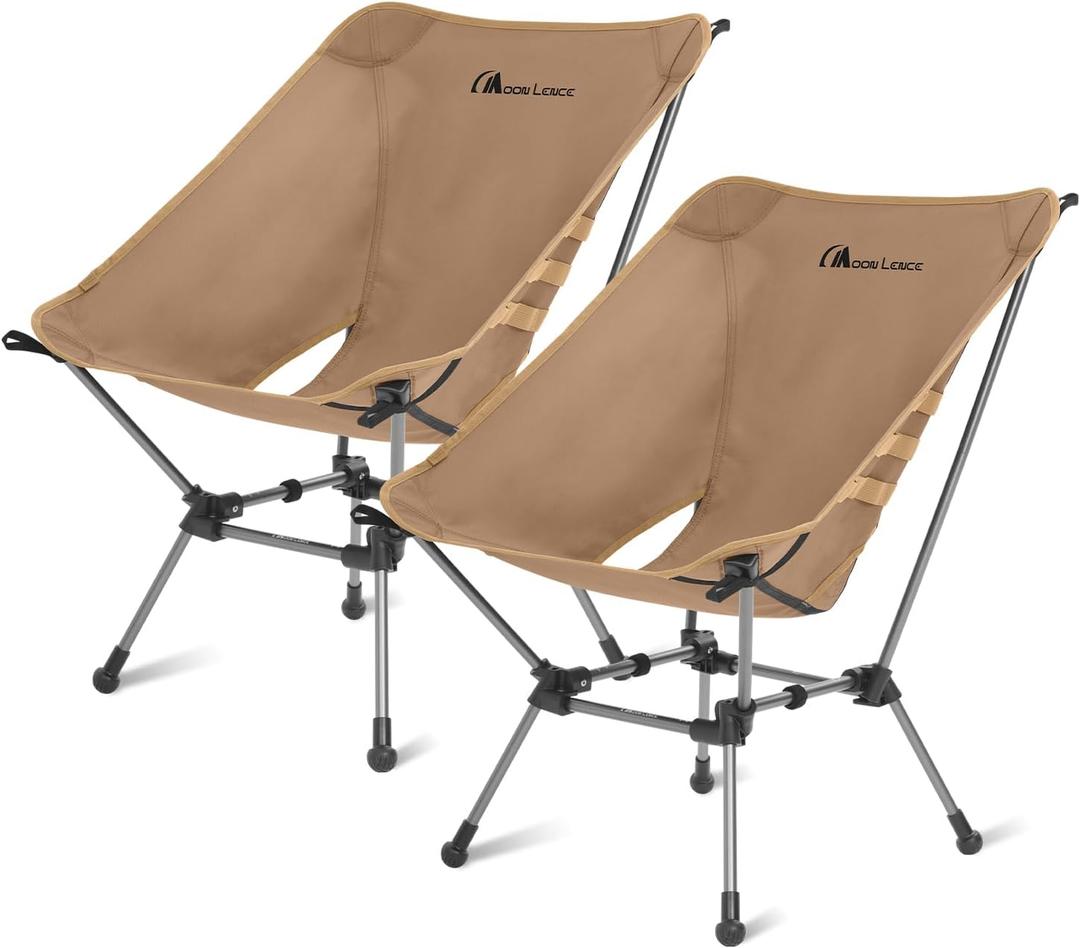 MOON LENCE Camping Chair Plus, Upgraded Comfort & Size, Still Compact and Lightweight, Folding Portable Chair for Backpacking & Hiking, 400Lbs Capacity, Gen 3 Plus (Khaki 2 Pack)
