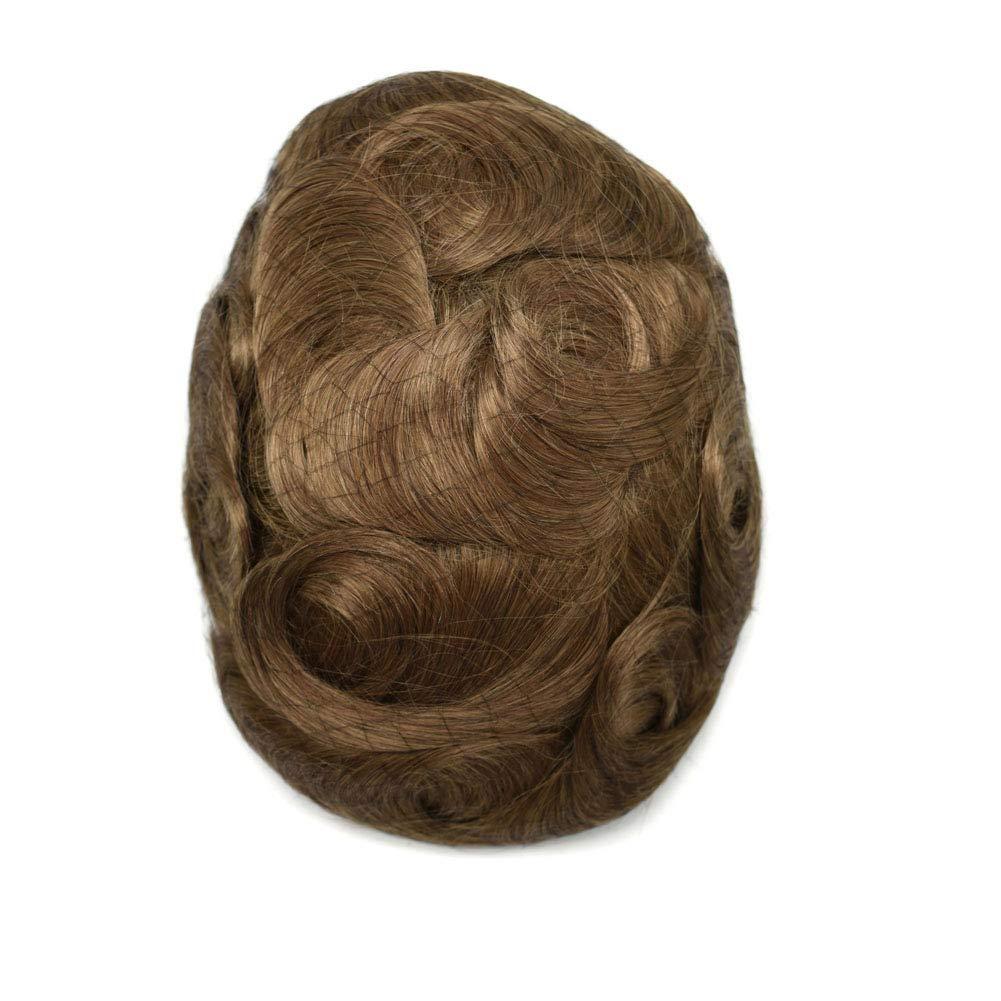 LHC Fine Mono Mens Toupee Hairpiece Poly Skin Around Hair Replacement Black Brown Remy Human Hair System NPU Monofilament Wig for Men (6"x8", #10R)