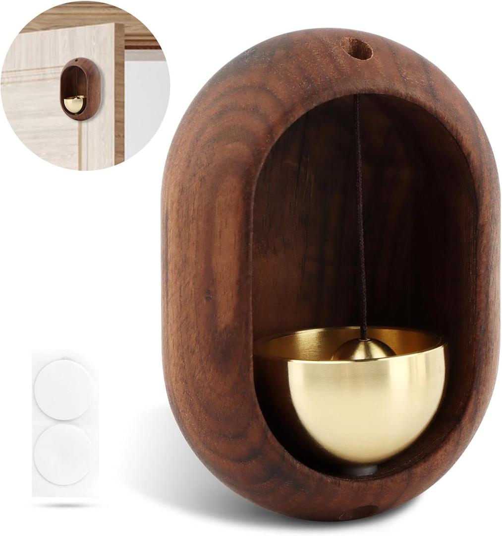 Oval Magnetic Hanging Door Bell, Loud Sound Wooden Zen Grip Doorbell Chime, Hanging Wood Shop Keeper Bells for Business Door Opening, Entrance Decoration (Black Walnut) (1)