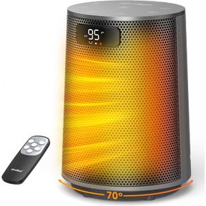 GiveBest Space Heater, Electric Portable Heaters for Indoor Use with Thermostat and Remote, 70Oscillation, Digital Display, 12H Timer, 1500W PTC Ceramic Fast Safety Heat for Office Bedroom Home, Grey