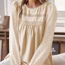 Boho Tops for Women Long Sleeve Shirts Crewneck Flowy Womens Blouses Dressy Casual Lace Hem Clothing Trendy 2026 (L)