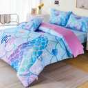 URBONUR 6Pcs Gradient Mermaid Bedding Set Twin Size Colorful Scales Light Blue Purple Comforter with Sheet Set Lightweight Kids Girls Bed in a Bag