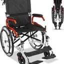 Wheelchairs for Adults, Ultra-Lightweight Transport Chair with Handbrakes, Portable Travel Wheel Chairs for Seniors, Folding Self-Propelled Transfer Wheelchairs, 18-Inch Seat Width, 220Lbs Capacity