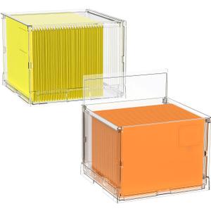 File Organizer Box with Lid,Hanging Filing Folder Organizer for Document Storage with Plastic Slide,Letter-size File Holder Filing Box for Office/Home/Decor/2Pack
