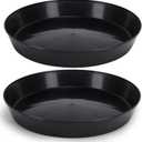 18 Inch (16.3 Inch Base) Case of 2 Plant Saucer - Black Polypropylene,Heavy Duty Indoor/Outdoor Tray and Drip Pan,Collects Flower Pot Excess Water Made in USA