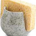 Sponge Holder for Kitchen Sink, Ceramic Dish Sponge Dish Rack Scrubby Caddy Kitchen Organizer Cute Sink Caddy Organizer, Farmhouse Decor, Speckled Glaze (Barrel)