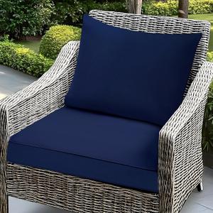 Fabuday Outdoor Chair Cushions Set - 22 x 22 Inch Waterproof & Fade Resistant Patio Furniture with Removable Cover Deep Seat & Back Pillow with Ties Replacement for Sunbrella Outside Sofa Couch Blue