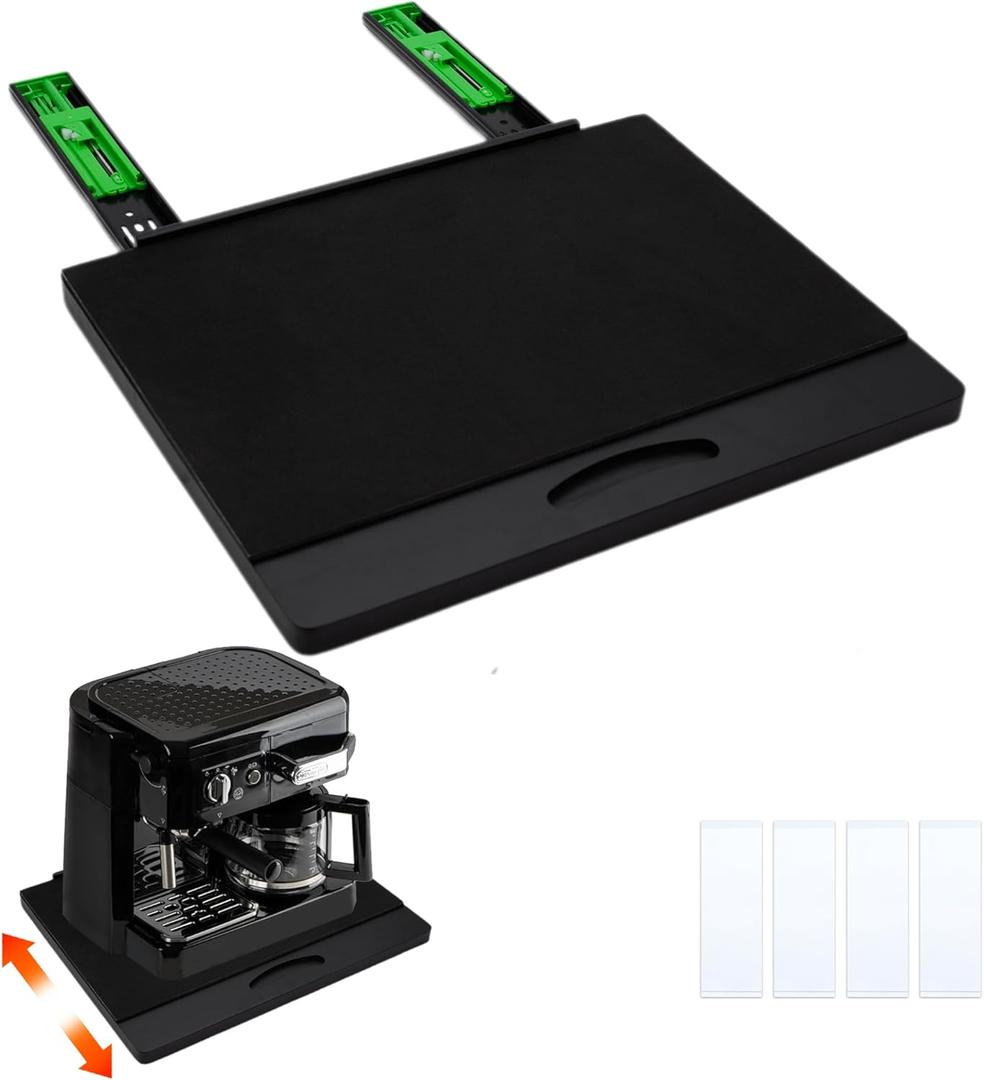 MinBoo Bamboo Appliance Slider,Sliding Tray for Coffee Maker, Kitchen Countertop Appliance Rolling Tray,Slides Easily from Under The Cabinet,Wide -Black- Large (16" Wx13 D)