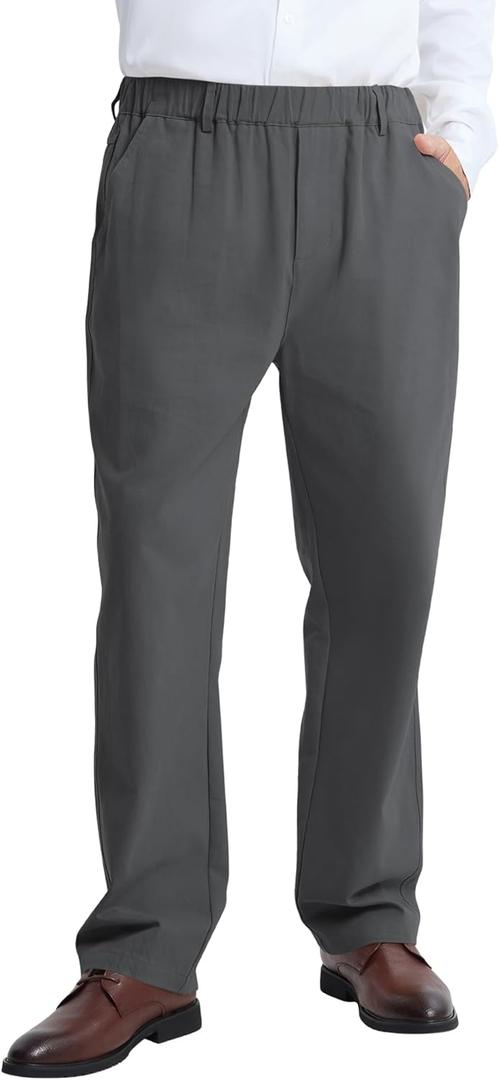 LETAOTAO Mens Elastic Waist Pants - Relaxed Fit Stretch Waistband Pull On Cotton Twill Casual Pants for Seniors (40W x 28L, Dark Grey)