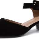 Enelauge Women's Ankle Strap Closed Toe Low Chunky Heel Dress Work Pumps Velvet Black 41-8.5 US