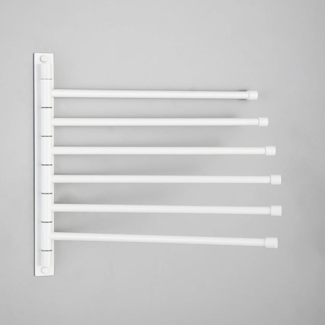 GERZWY Bathroom 6 Arms Swing Arm Towel Bars Wall Mount Bath Towel Rack Hanger Stainless Steel Towel Holder Organizer, White