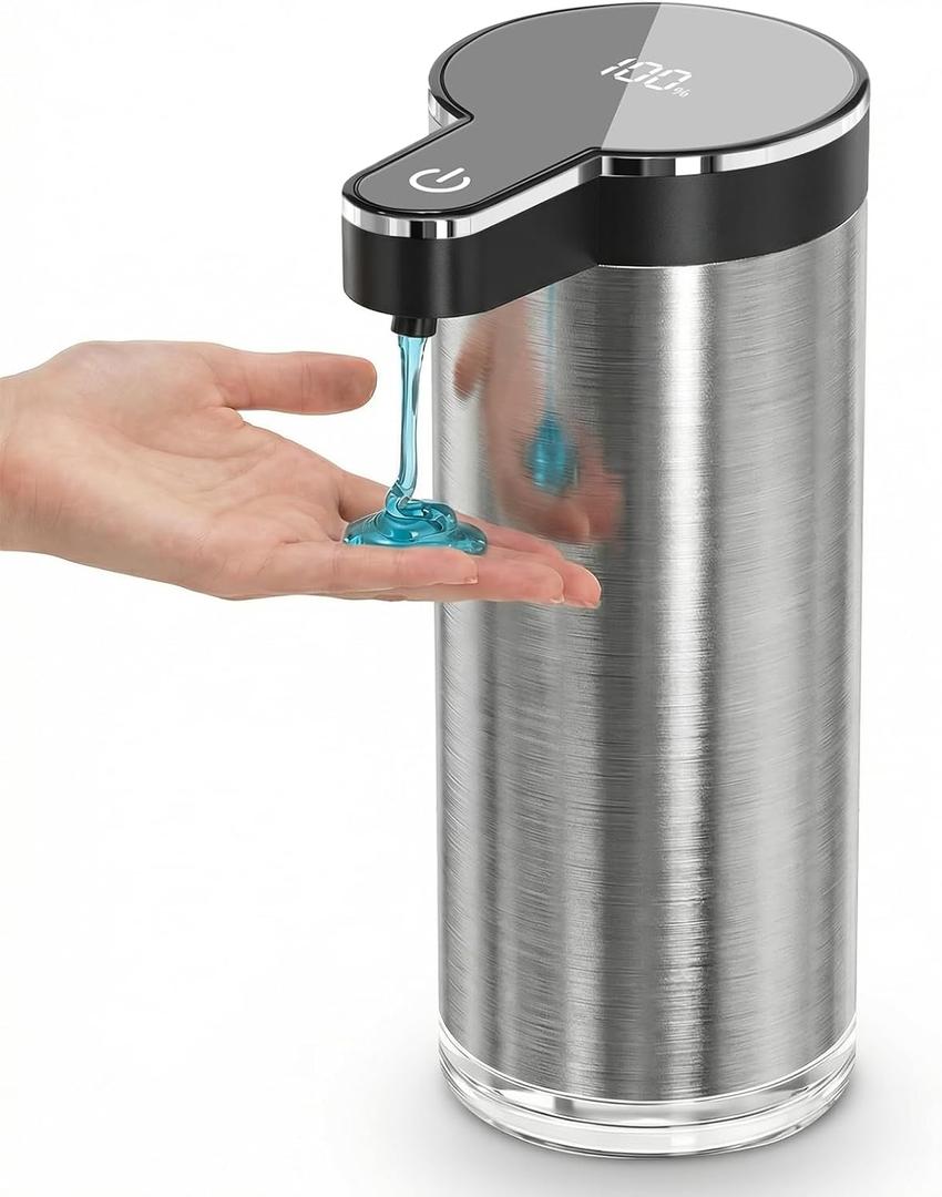 Automatic Liquid Soap Dispenser Touchless, Stainless Steel Hand Soap Dispenser, USB Rechargeable, 4 Adjustable Levels, 11.8oz/350ml for Kitchen and Bathroom (Stainless Steel Black, Liquid)
