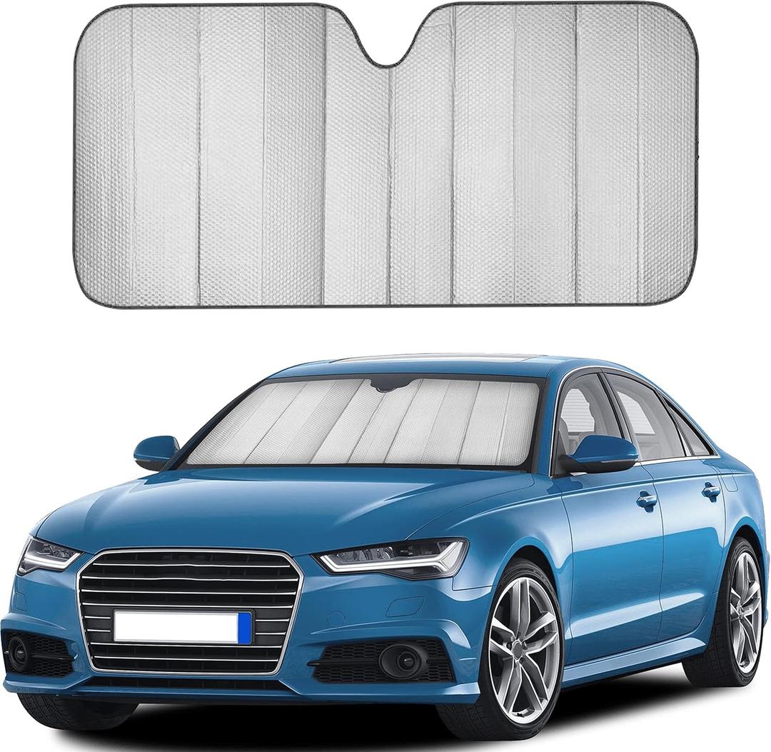 EcoNour Accordion Car Windshield Sun Shade (Gray) | Foldable Car Window Shades for UV Protection & Heat Block | Keeps Interior Cool | Sun Blocker for Front Window | 58 x 28 Inches (Large-Grey)