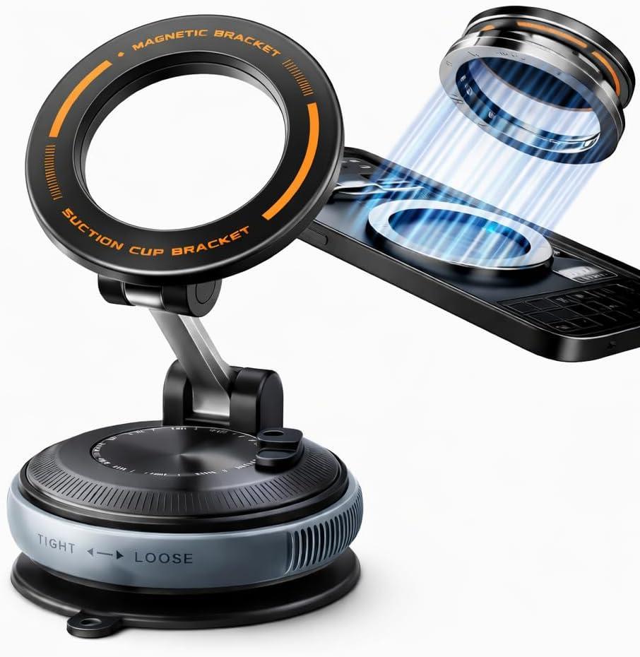 NOVEA Car Phone Holder, Magnetic Phone Holder for Car with Vacuum Suction Cup, 720° Adjustable Phone Mount for Car Dashboard, Windshield, Mirror, Compatible with iPhone & Android, MagSafe Car Mount