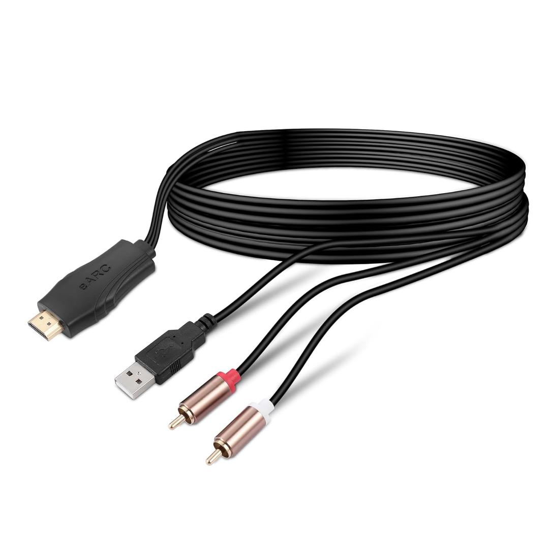 192KHz HDMI eARC/ARC to RCA Audio Converter for TV to Soundbar, Plug & Play 3.7ft/1.15m eARC to RCA L/R Stereo Cable Audio Extractor Adapter Splitter for Sound System Home Theater [PCM Only]