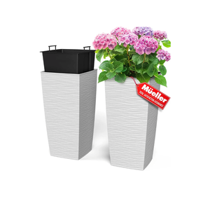 Mueller M-Resin Heavy Duty Tall Planters for Outdoor Plants, Indoor Grande Plant Pots, Boxes, Trees, Flower Pots, 2-Piece Set, 24”, Modern Design, Built-in Drainage, Front Porch Decor, White