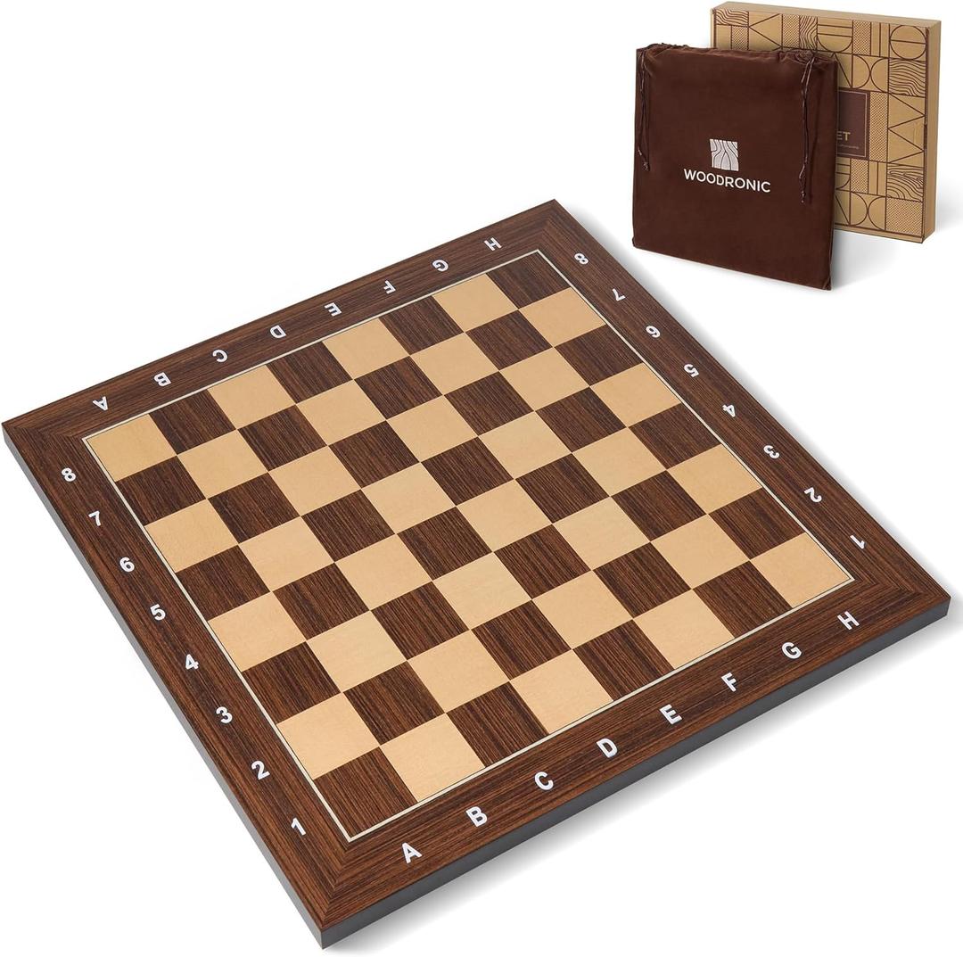 Wooden Chess Board 16 Inch - Professional Tournament Chessboard Only, Premium Wood Board Game with Notation, Scratch-Resistant UV Coating, Portable Table Chess Board No Pieces with Gift Package