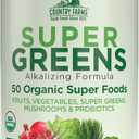Country Farms Organic Super Greens Powder, 50 Organic Superfoods, Daily Greens Drink Mix with Fruits, Vegetables, Fiber, Probiotics & Mushrooms, Supports Energy, Gut Health & Digestion, Natural Flavor, BBD 06/2029