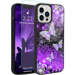 SAKUULO for iPhone 13 Pro Max Case Glitter Purple Butterfly Nebula Space Design Hard PC+Soft TPU Bumper Anti-Slip Ultra Thin Cover Protective Shockproof Case for iPhone 13 Pro Max