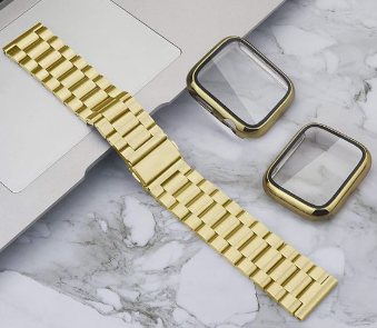 Bekomo Compatible with Apple Watch Band 49mm 46mm 44mm 45mm 42mm 40mm 38mm 41mm, Stainless Steel iWatch Bands with 2 Pack Tempered Glass Screen Case for Series 10/9 Ultra 2 8/7/6/5/4/3/2/1/SE for Men