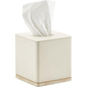 Tissue Box Cover Square Resin Tissue Holder for Home Decor,Hand Carved Beige Leather Cube Tissue Box Holder  5.5 Inch Heavy Duty Luxury Tissue Box Case for Bathroom, Living Room, Office