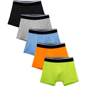 Night Time Underwear for Boys Leakproof Boxer Briefs 5 Pack(Medium, Black/Gray/Orange/Azure/Green)